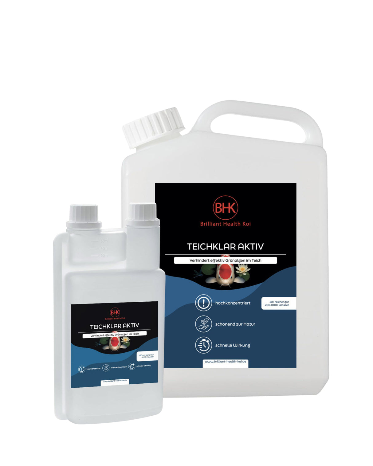 BHK Teichklar Aktiv in verschiedenen Gebindegrößen zur Klärung von Teichwasser