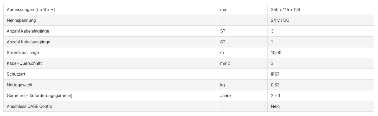 Oase LunAqua Connect Outlet-Kabel 10m weiß