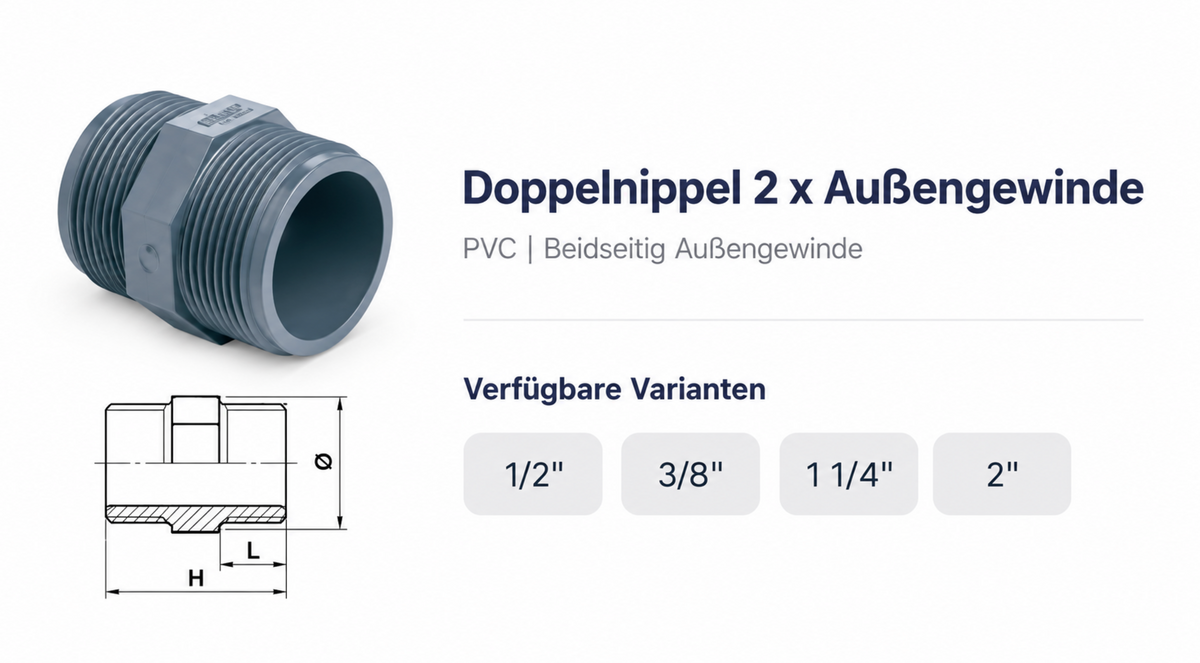PVC Doppelnippel mit 2x Außengewinde PN 16