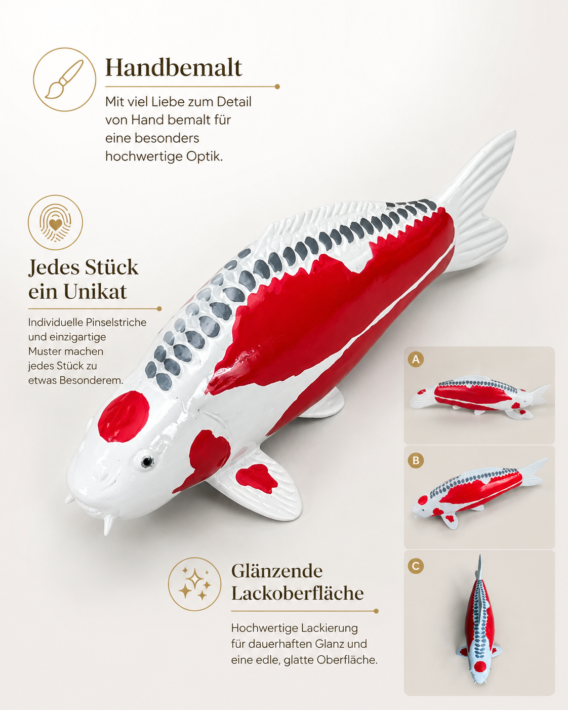 Limitierte Koi Figur Tancho Shusui – handbemalte Koi Figuren stilvolle Teich- & Gartendekoration