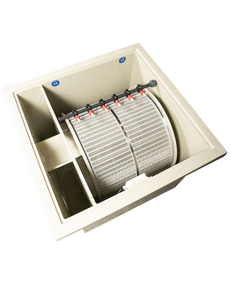 DVS PP65-P Trommelfilter Innenansicht mit Edelstahlsieb und Filtertrommel