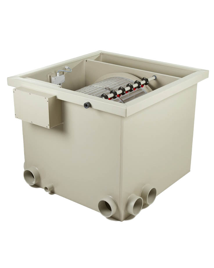 Innenansicht Trommelfilter PP65 mit Edelstahlsieb und Reinigungssystem