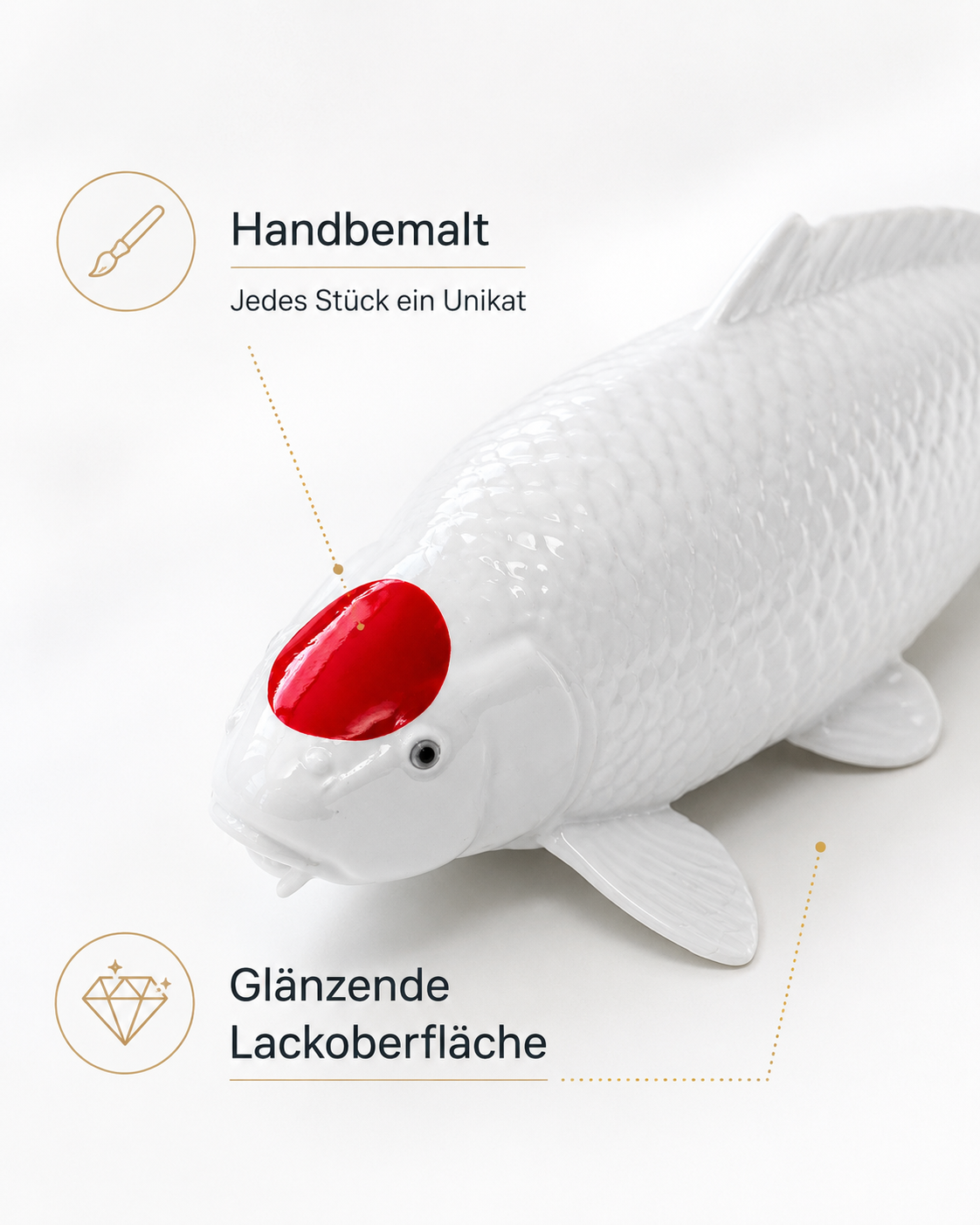 Limitierte Koi Figur Tancho Kohaku – handbemalte Koi Figuren stilvolle Teich- & Gartendekoration