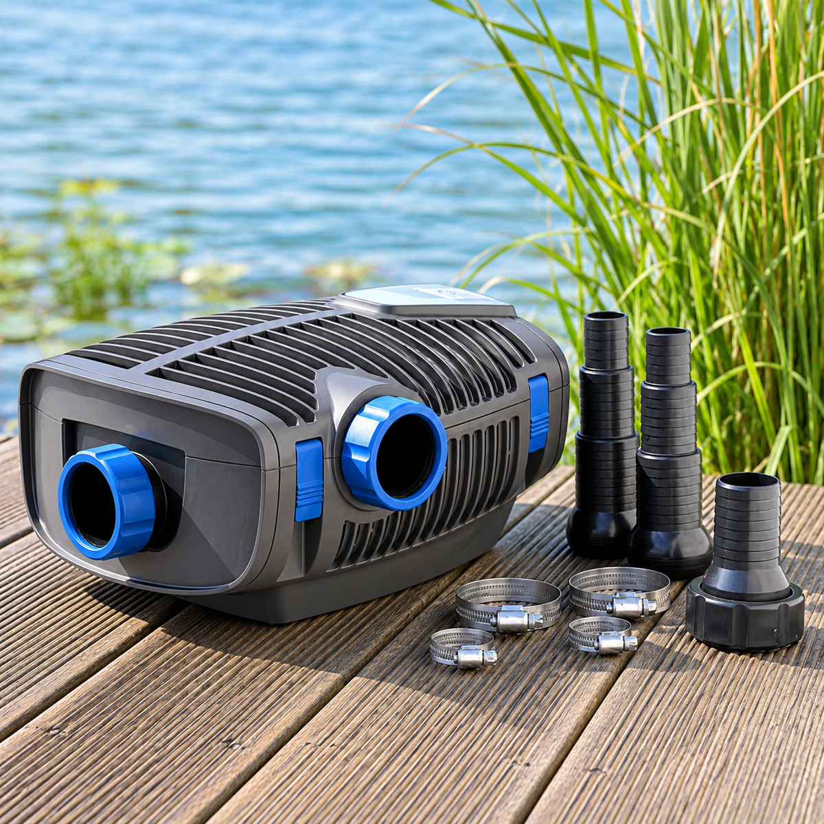 OASE AquaMax Eco Premium Gartenteichpumpe Anschlussset Schlauchtüllen Edelstahlklemmen Förderpumpe Teichzubehör Wassergarten Pumpentechnik Außenbereich Filterkreislauf