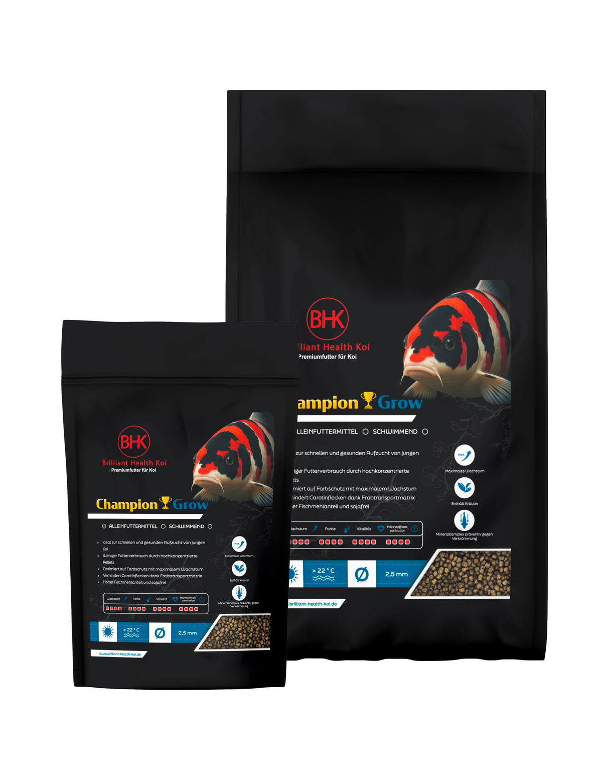 BHK Champion Grow Koifutter – Premium Wachstumsfutter für Koi in verschiedenen Verpackungsgrößen