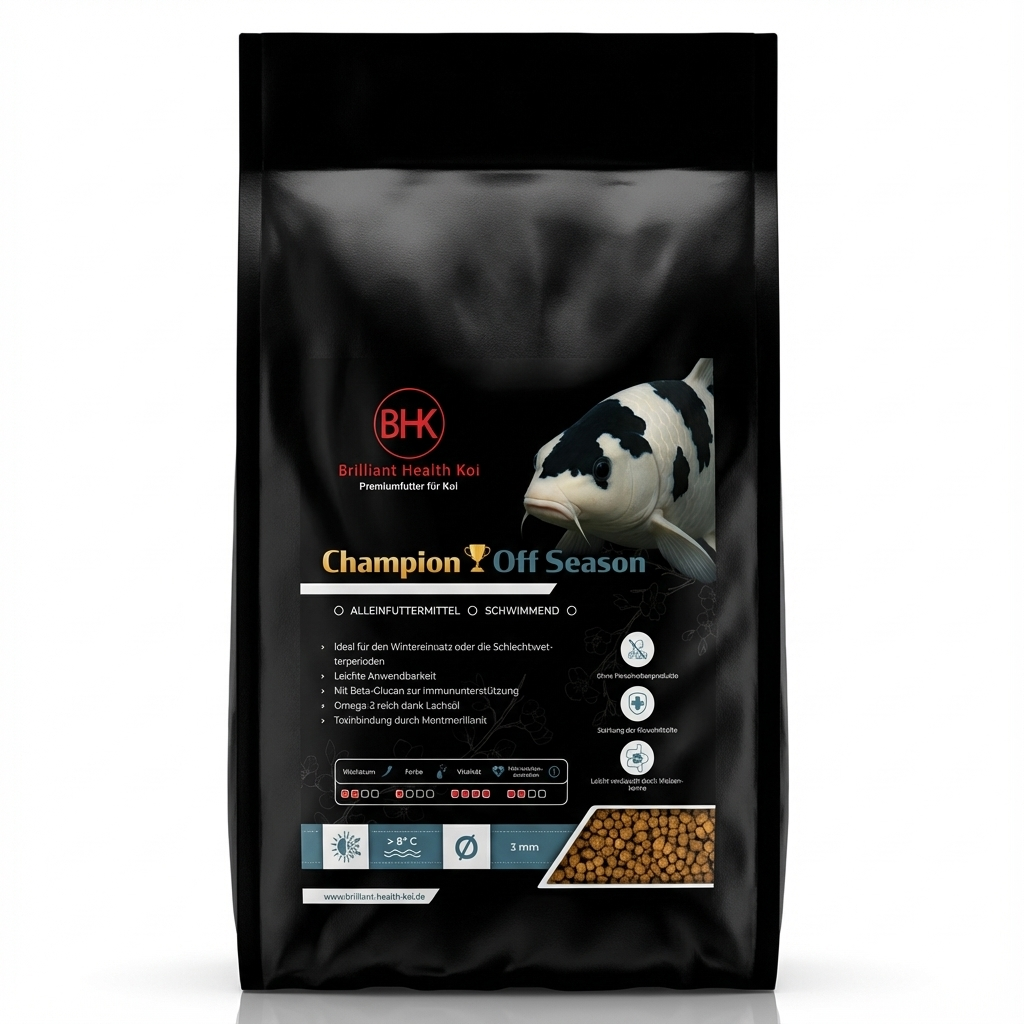 BHK Champion Off Season Koi Futter – schwimmendes Premiumfutter für Koi in schwarzer Originalverpackung