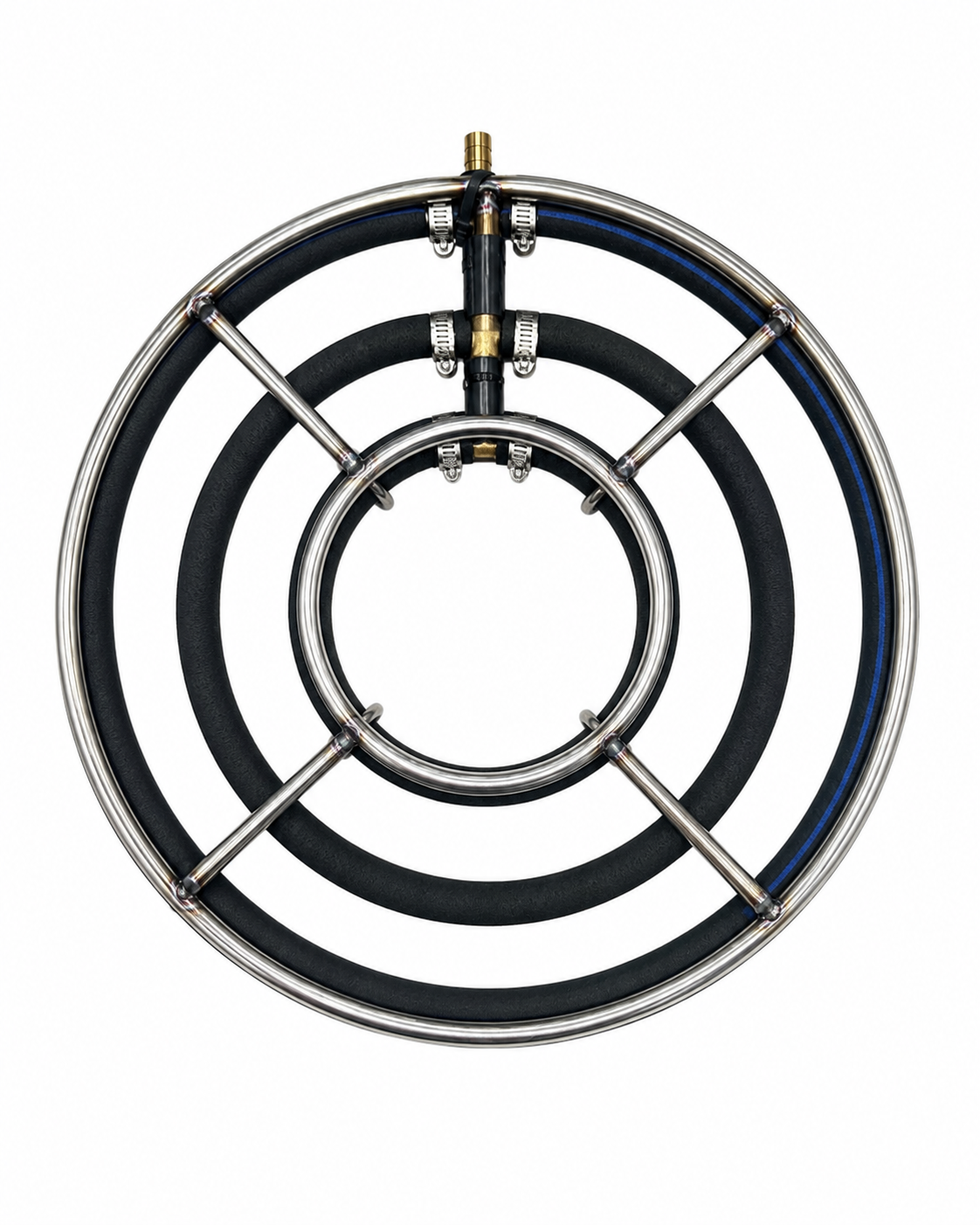 Freigestellte Draufsicht auf den Edelstahl-Belüfterring mit drei Ringen und 35 cm Durchmesser