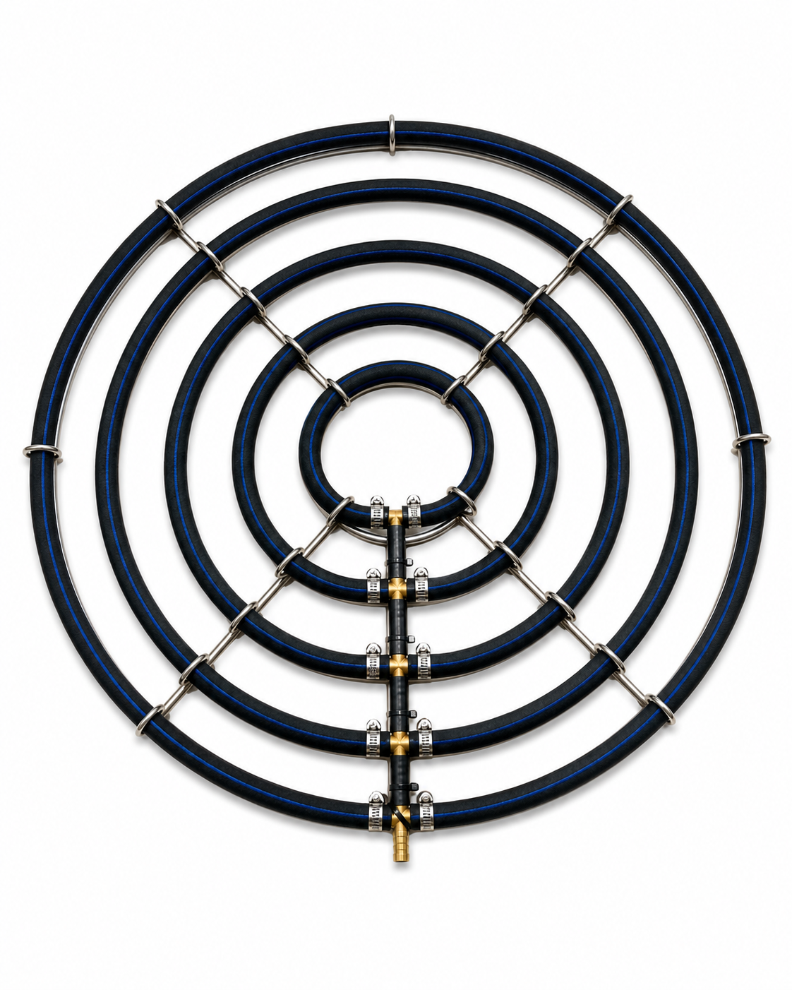 Freigestellter Edelstahl-Belüfterring mit fünf Ringen und 55 cm Durchmesser