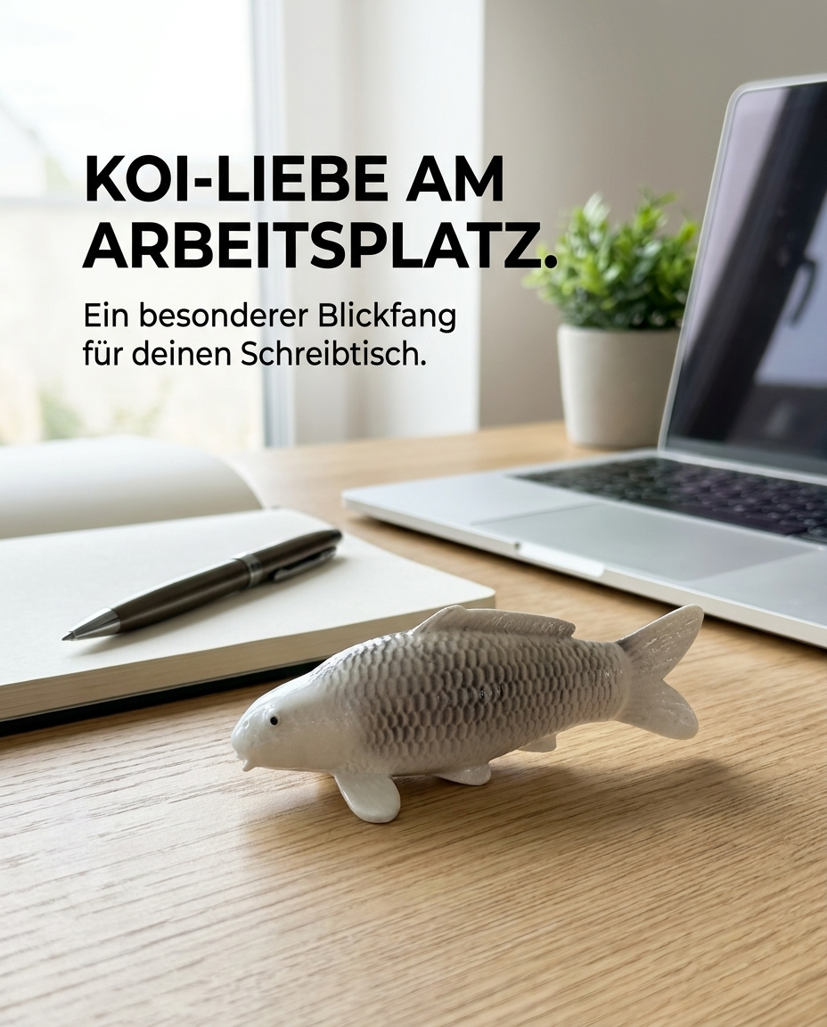 Kleine Gin Matsuba Fischfigur als besondere Schreibtisch Deko für Arbeitsplatz, Büro und Homeoffice