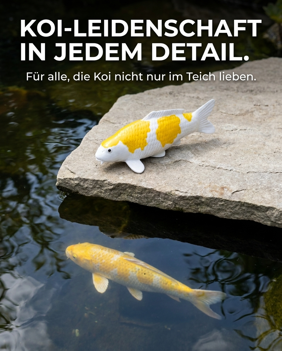 Hariwake Koi-Figur auf einem Stein am Teich als Japan Deko und dekorativer Blickfang im Teichbereich