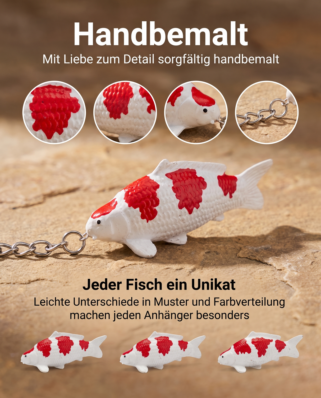 Limitierte Koi Figur Maruten Kohaku 3Step Schlüsselanhänger – handbemalte Koi Schlüsselanhänger