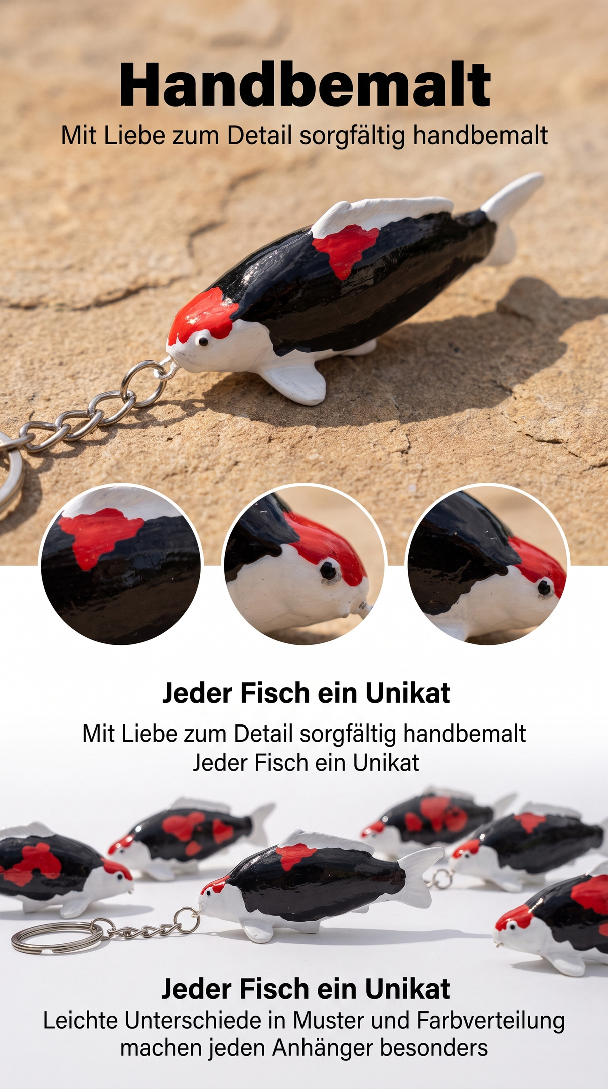 Limitierte Koi Figur Beni Kumonryu Schlüsselanhänger – handbemalte Koi Schlüsselanhänger
