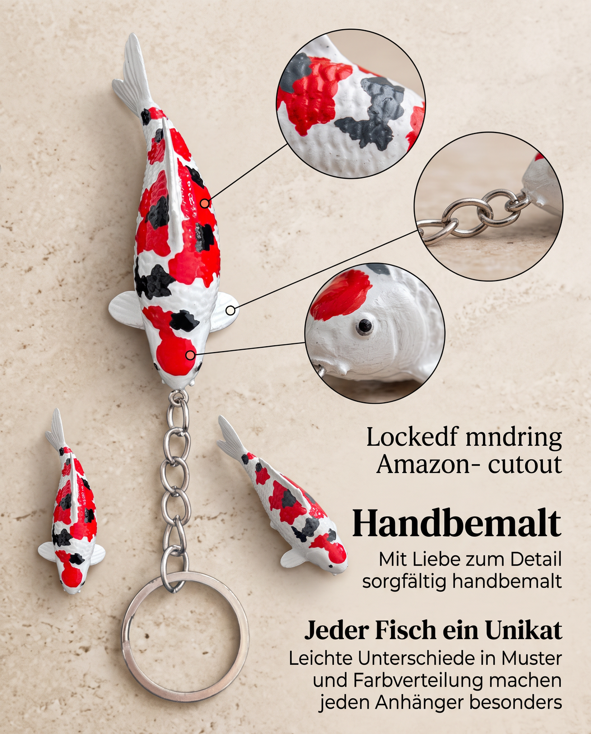 Limitierte Koi Figur Sanke Koi Schlüsselanhänger – handbemalte Koi Schlüsselanhänger