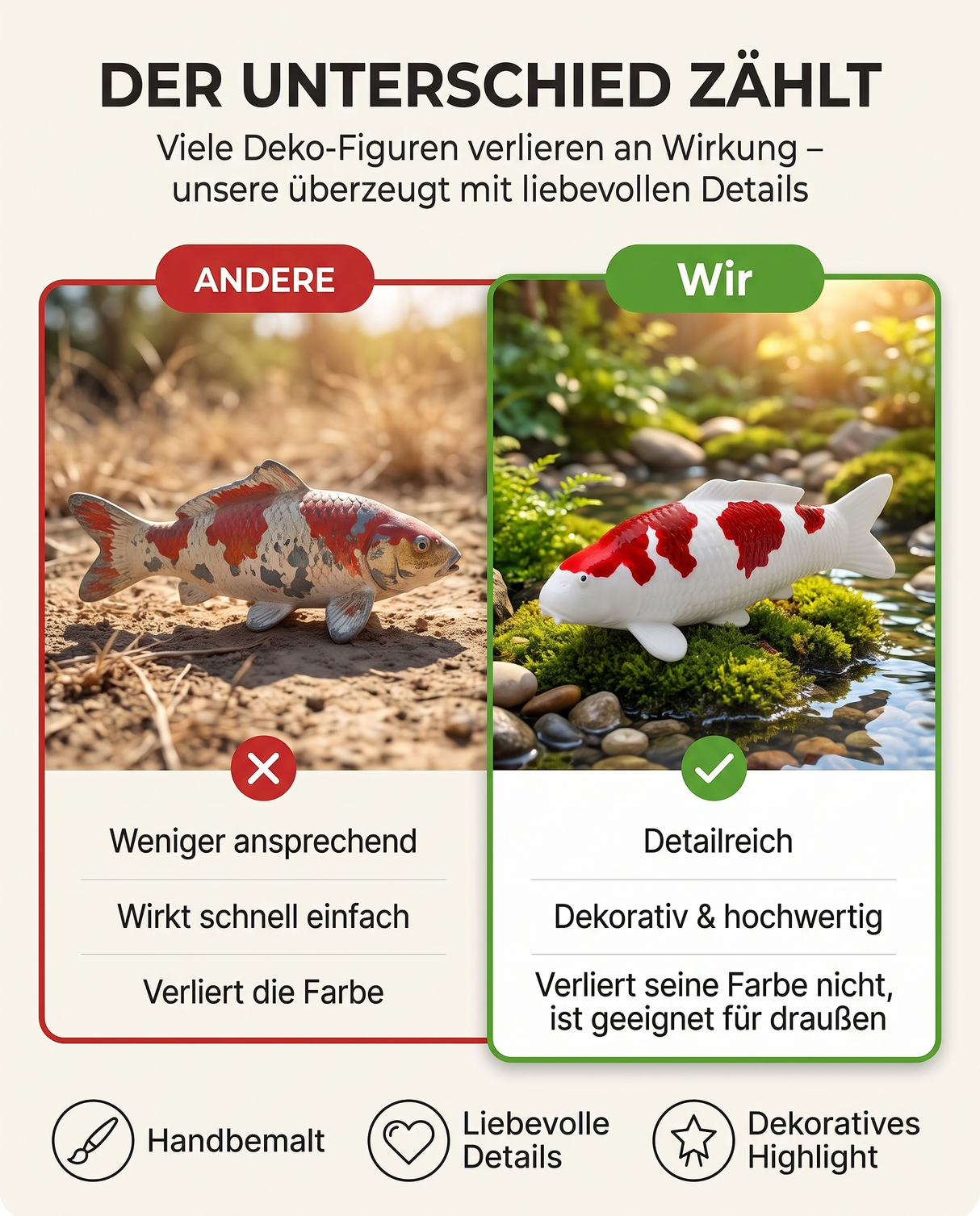 Limitierte Koi Figur Goromo 2 – handbemalte Koi Figuren stilvolle Teich- & Gartendekoration
