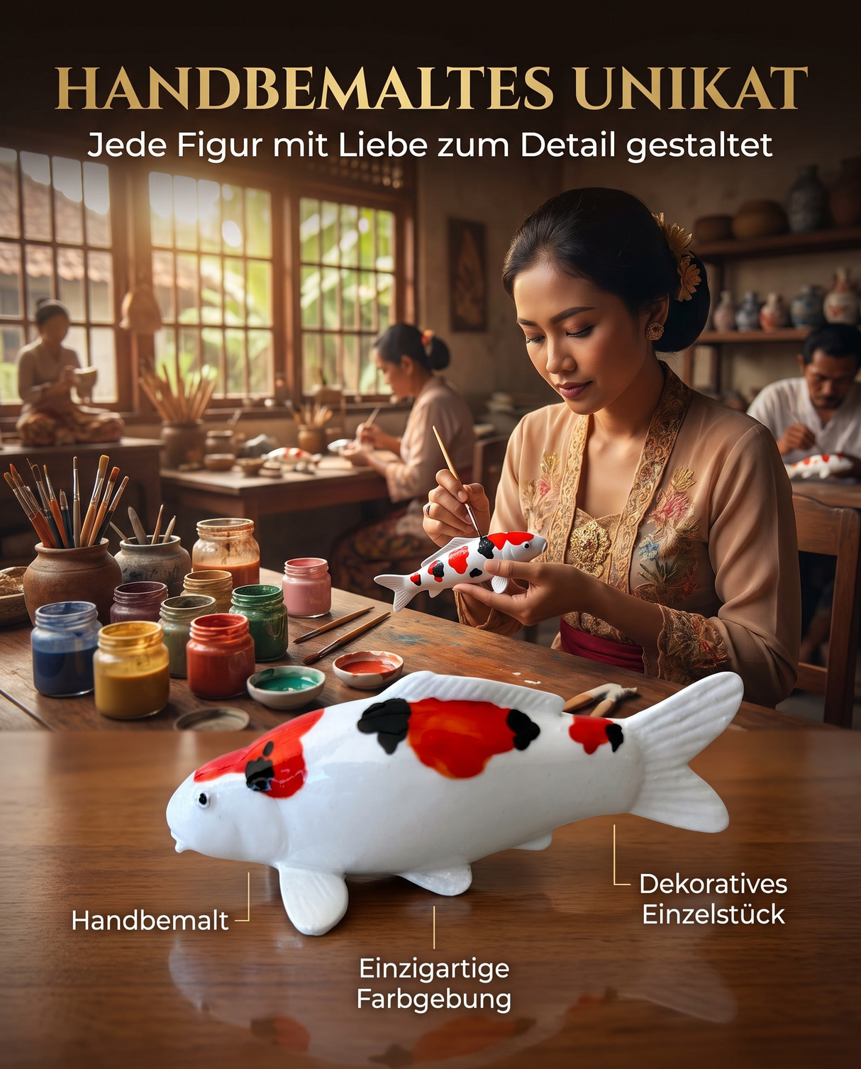 Limitierte Koi Figur Yamatonishiki - handbemalte Koi Figuren stilvolle Teich- & Gartendekoration