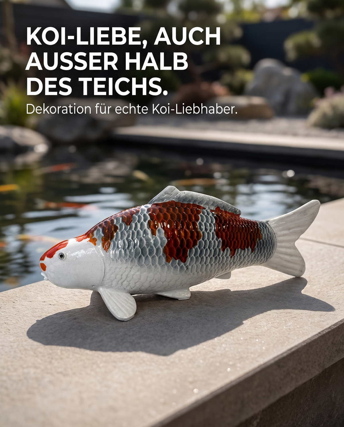 Limitierte Koi Figur Kujaku 2- handbemalte Koi Figuren stilvolle Teich- & Gartendekoration