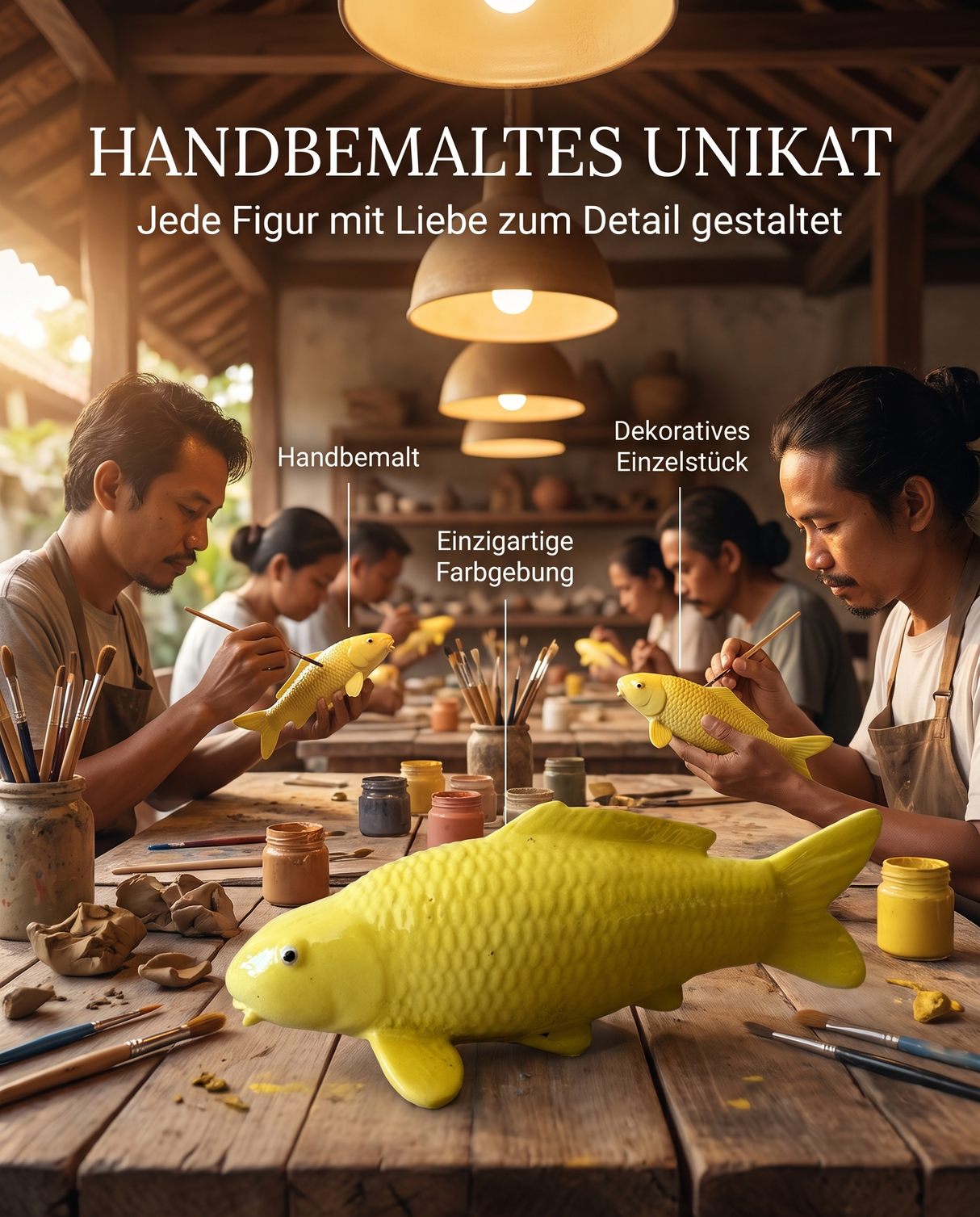 Handbemalte Karashigoi Karpfen-Figur als Fischfigur und besondere Geschenkidee für Koi-Liebhaber.