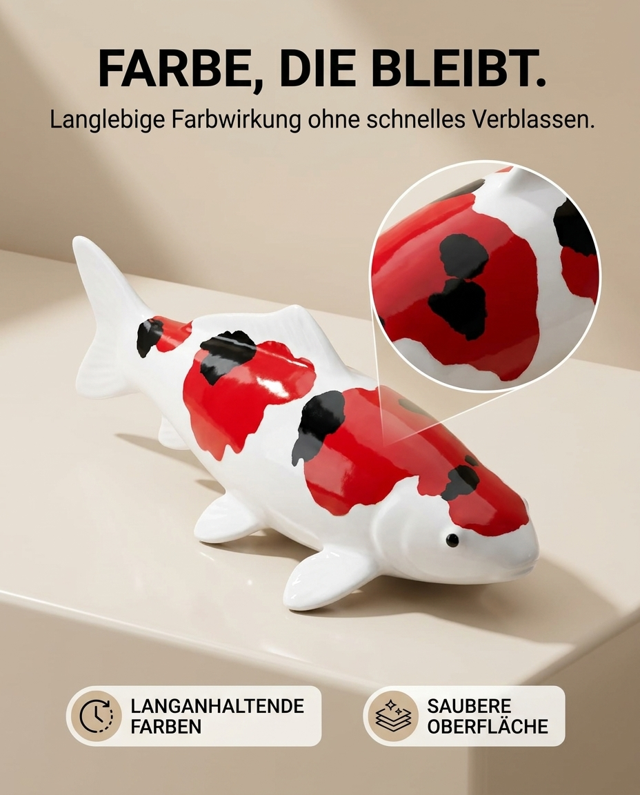 Detailreiche handbemalte Koi-Figur mit langlebiger Farbgebung als dekorative Karpfen-Figur für Innen- und Außenbereich
