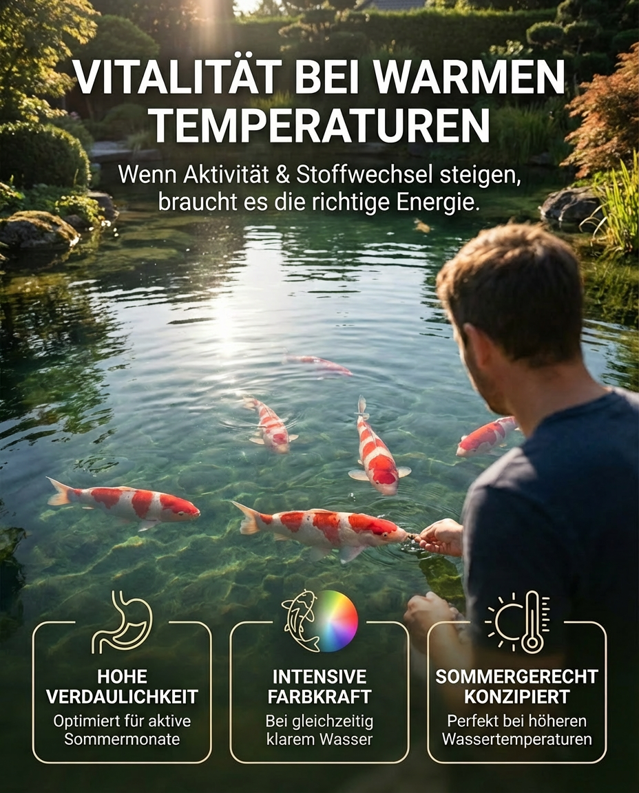 Koi Fütterung im Sommer für Vitalität und starke Farben im Teich