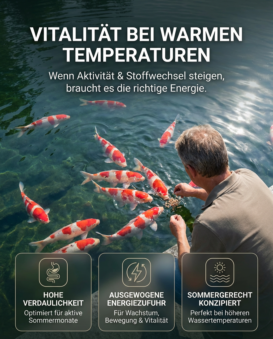 Koi Fütterung im Sommer für Vitalität und Energie bei warmen Temperaturen