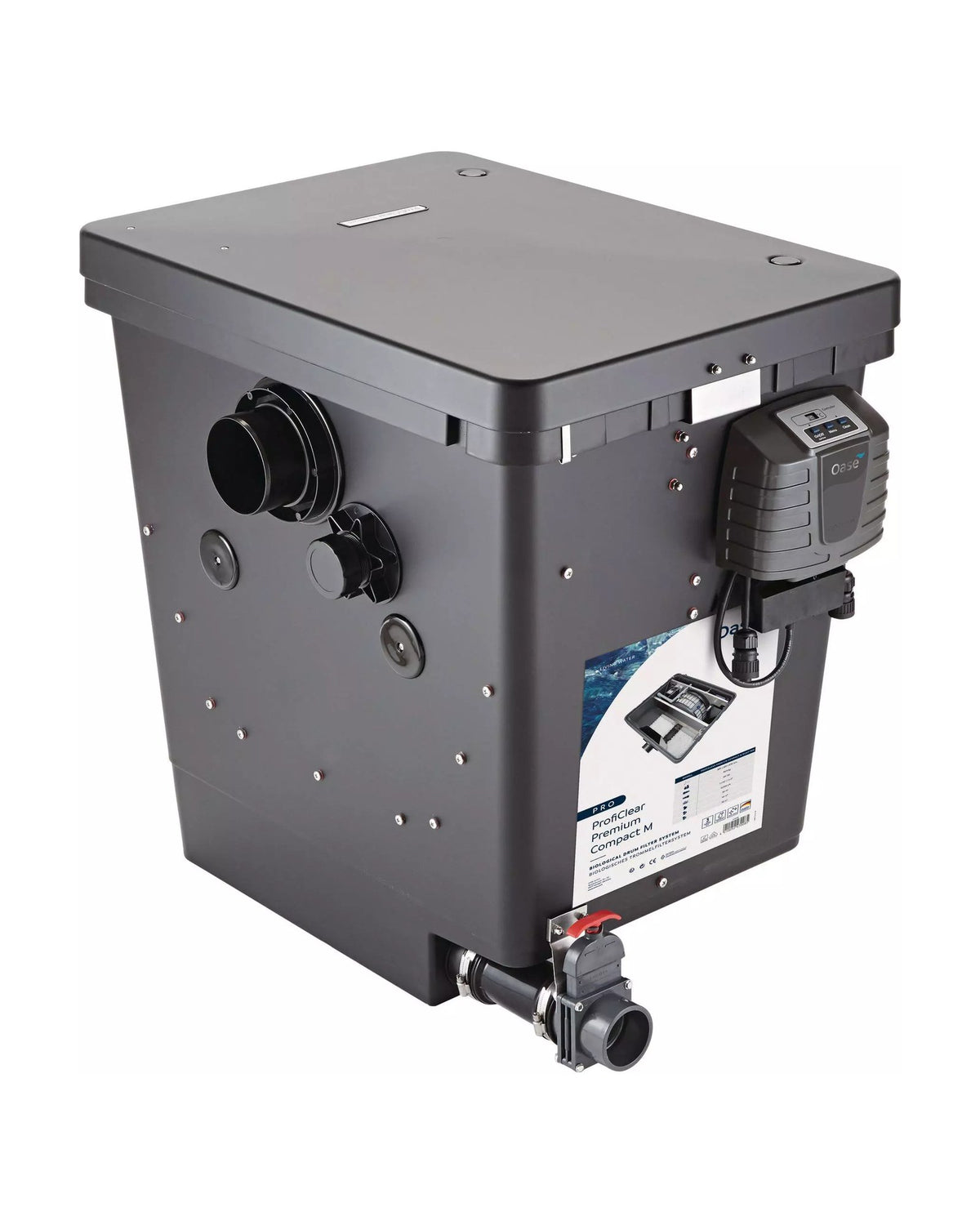 OASE ProfiClear Premium Compact-M gepumpt schräg von der Seite mit Steuereinheit