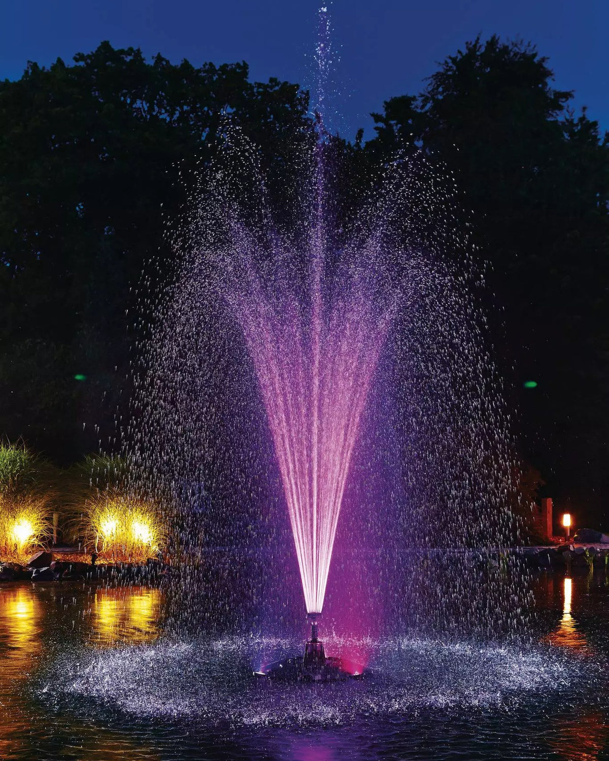 Schwimmfontäne nachts violett beleuchtet