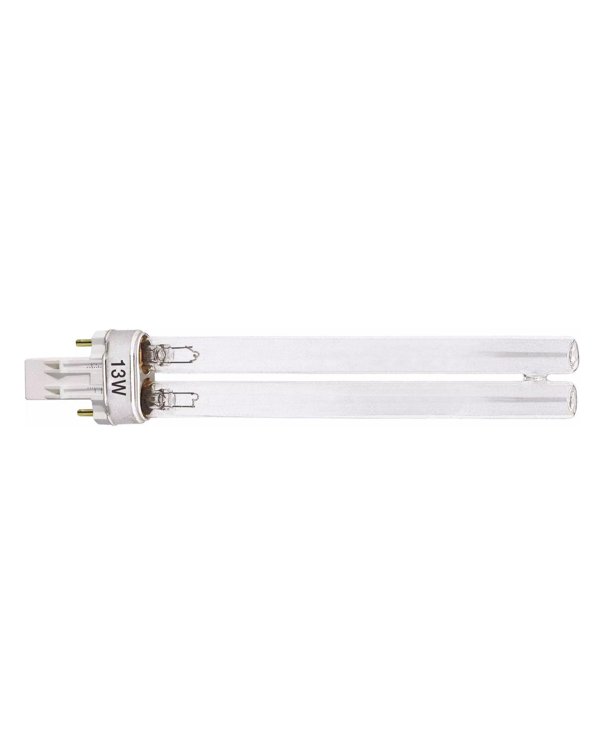 OASE UVC-Ersatzlampe 13 W von der Seite: Doppelröhre, grauer Sockel mit 2 Stiften, Aufdruck 13W