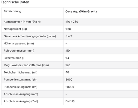 Teich Skimmer DN110 Gravitationssystem Oase