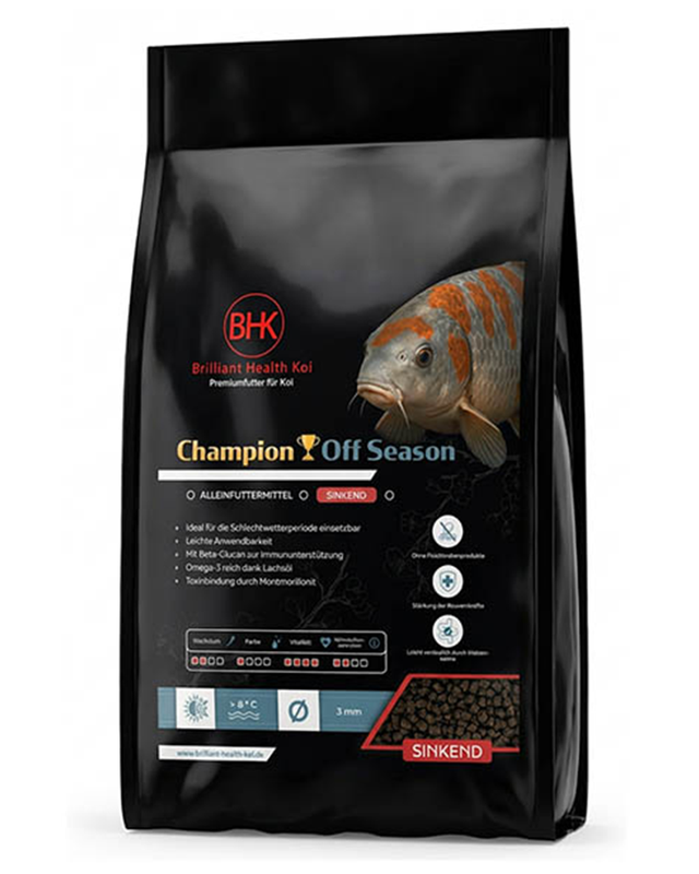 BHK Champion Off Season Koifutter, sinkendes Alleinfuttermittel für Koi zur Fütterung in der Übergangs- und kalten Jahreszeit