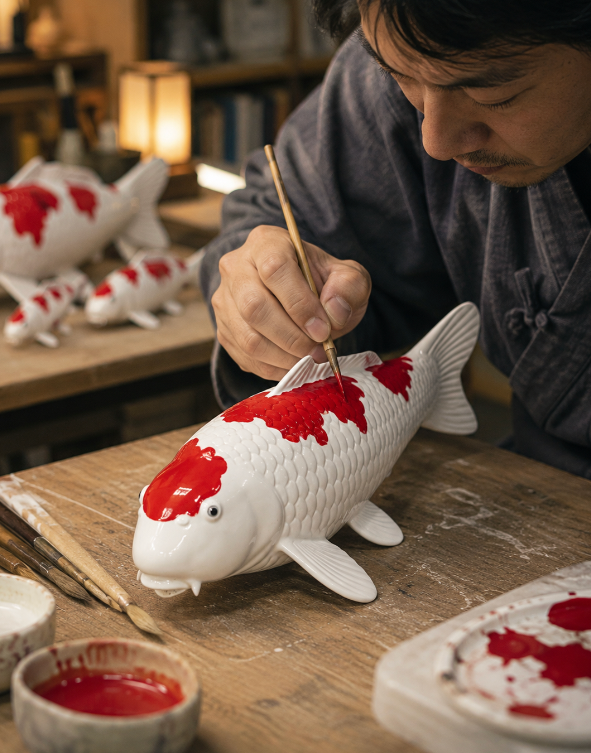 Limitierte Koi Figur Kohaku – handbemalte Koi Figuren stilvolle Teich- & Gartendekoration
