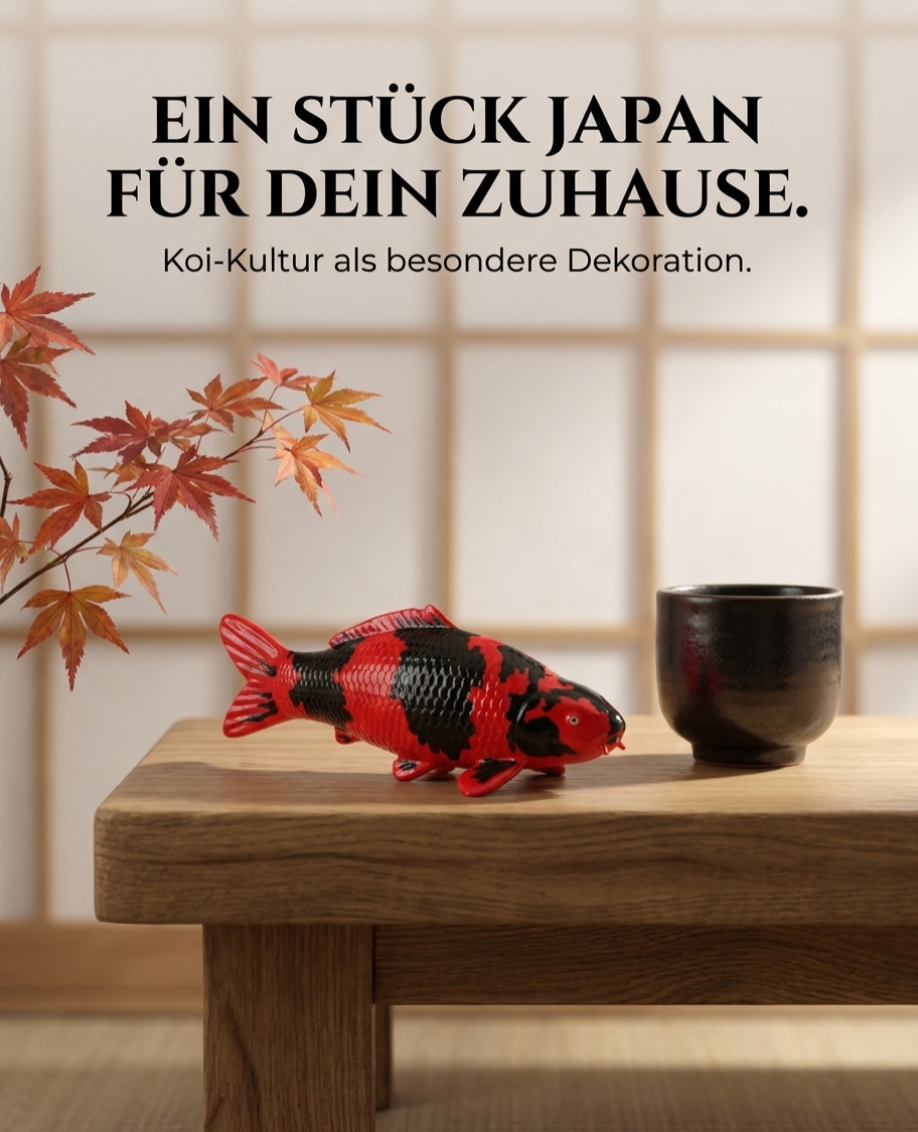 Limitierte Koi Figur Hi Utsuri – handbemalte Koi Figuren stilvolle Teich- & Gartendekoration