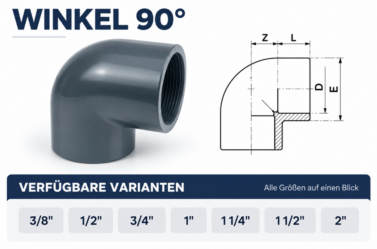 PVC Winkel 90° mit Innengewinde