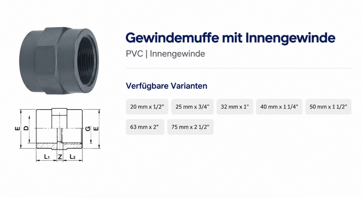 PVC Gewindemuffe Innengewinde Edelstahl Ring