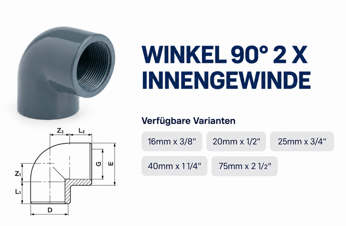 PVC Winkel 90° mit Innengewinde PN 16