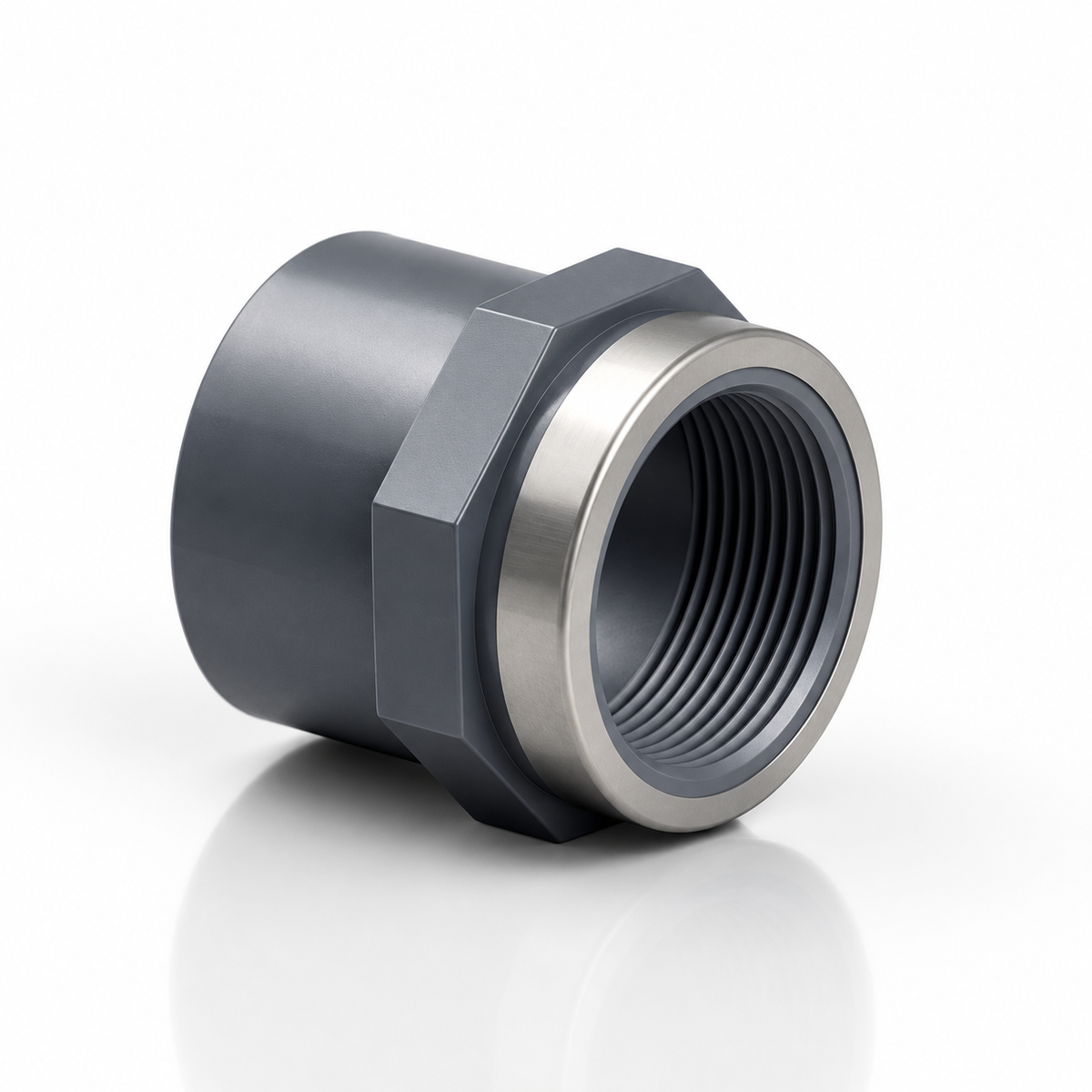 PVC Gewindemuffe Innengewinde Edelstahl Ring