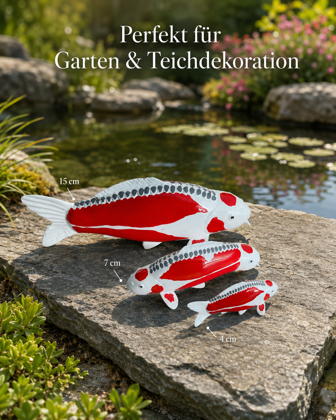 Limitierte Koi Figur Tancho Shusui – handbemalte Koi Figuren stilvolle Teich- & Gartendekoration