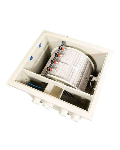 DVS D50 Trommelfilter Innenansicht mit Edelstahlsieb und Filtertrommel