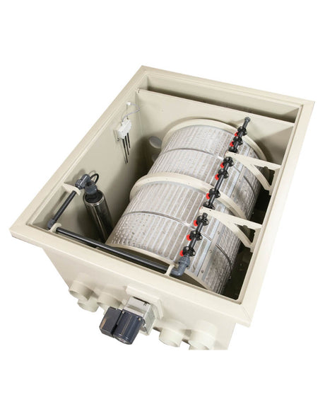 DVS PP100N Trommelfilter Innenansicht mit Edelstahlsieb und Filtertrommel