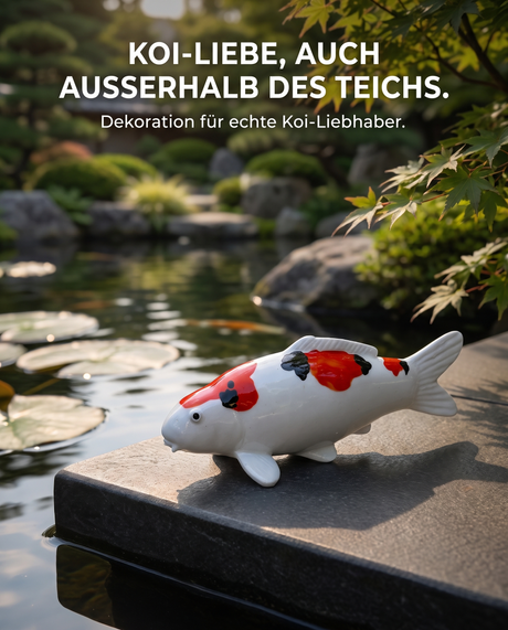 Handbemalte Koi Figur weiß rot schwarz Gartendekoration Teichdekoration japanischer Garten Koi Liebhaber Dekofigur Fischfigur Außenbereich Steinplatte Teichrand Handarbeit