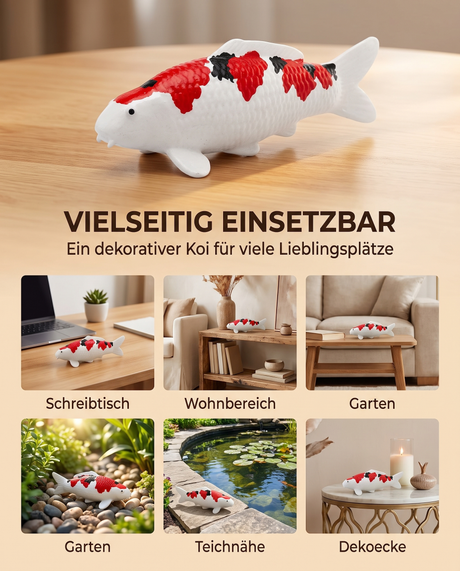 Handbemalte Koi Figur weiß rot schwarz vielseitige Dekoration Schreibtisch Wohnbereich Garten Teichnähe Dekoecke Fischfigur Handarbeit Unikat Wohnaccessoire Blickfang