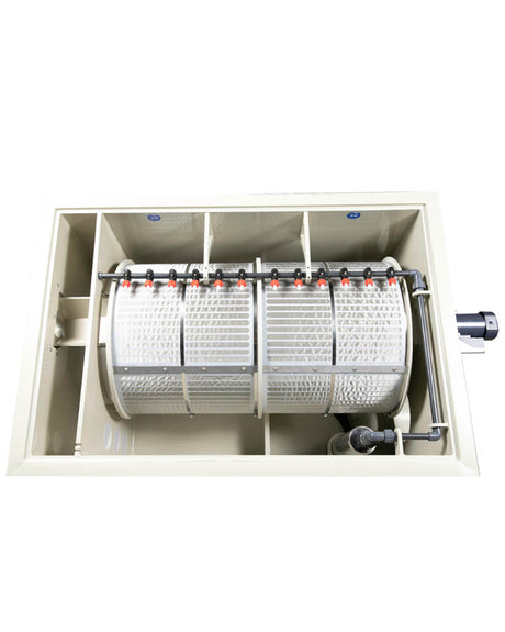 Innenansicht Trommelfilter PP140N mit großer Trommel und Edelstahlsieb