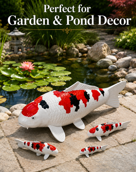 Limitierte Koi Figur Sanke  – handbemalte Koi Figuren stilvolle Teich- & Gartendekoration