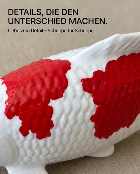Koi Figur Größenvergleich 15 cm 10 cm 7 cm 4 cm rot weiß handbemalt Fischfigur Maße Größenwahl Handarbeit