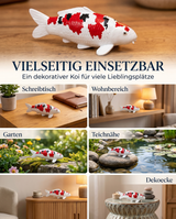 Handbemalte Koi Figur weiss rot schwarz Dekoration Schreibtisch Wohnbereich Garten Teichnaehe Dekoecke Fischfigur Handarbeit Unikat Wohnaccessoire Gartendeko Blickfang
