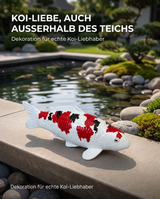 Handbemalte Koi Figur weiss rot schwarz Gartendeko Teichrand japanischer Garten Fischfigur Schuppenstruktur Handarbeit Unikat Steinplatte Koi Liebhaber Dekoration