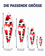 Koi Figur Groessenvergleich 15 cm 10 cm 7 cm 4 cm weiss rot schwarz handbemalt Laenge Breite Fischfigur Groessenwahl