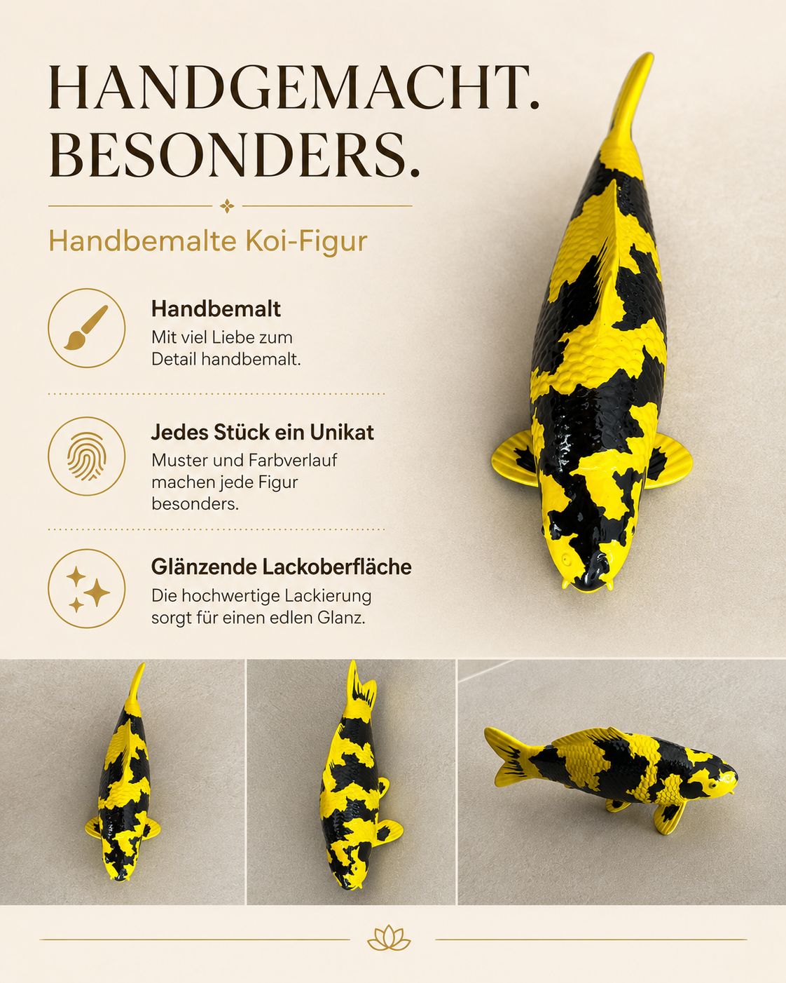Limitierte Koi Figur Ki Utsuri – handbemalte Koi Figuren stilvolle Teich- & Gartendekoration
