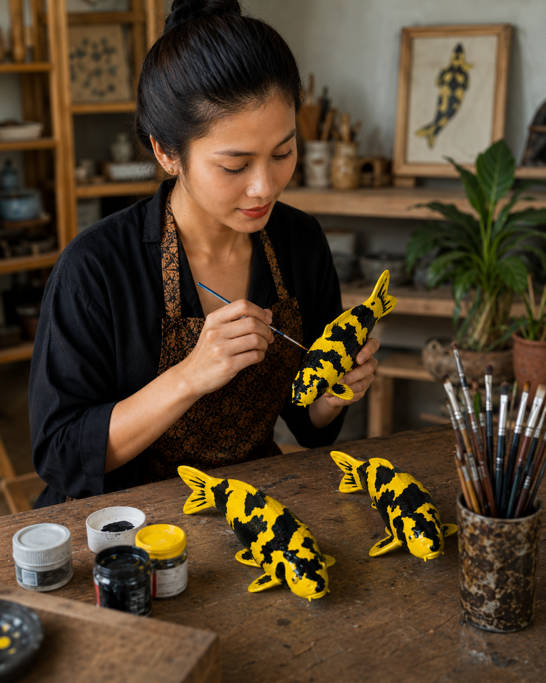 Limitierte Koi Figur Ki Utsuri – handbemalte Koi Figuren stilvolle Teich- & Gartendekoration