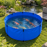 Mobiles Koi-Becken im Garten mit Kois Hälterungsbecken Quarantänebecken Faltbecken Fischbecken Teichzubehör Koihaltung Transportbecken Outdoor Wasserbecken flexibel blau Aufzucht