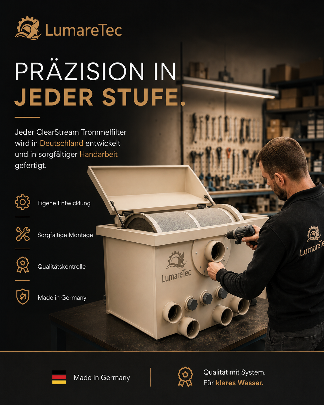 LumareTec ClearStream – Trommelfilter für professionelle Koiteichanlagen